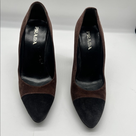 Prada Suede Stack Heel Two Tone Pump Sz 36 - Picture 6 of 6